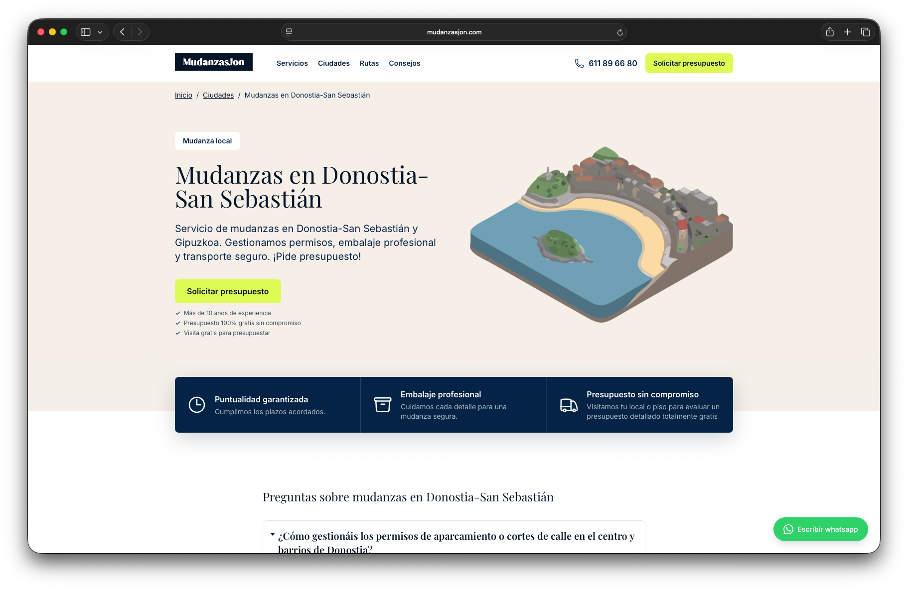 Página de mudanzas en Donostia-San Sebastián de MudanzasJon